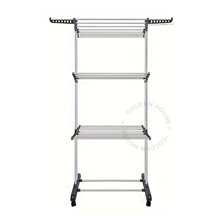Varal De Chão com Prateleiras e Rodinhas - 3 Andares Dobrável Portátil